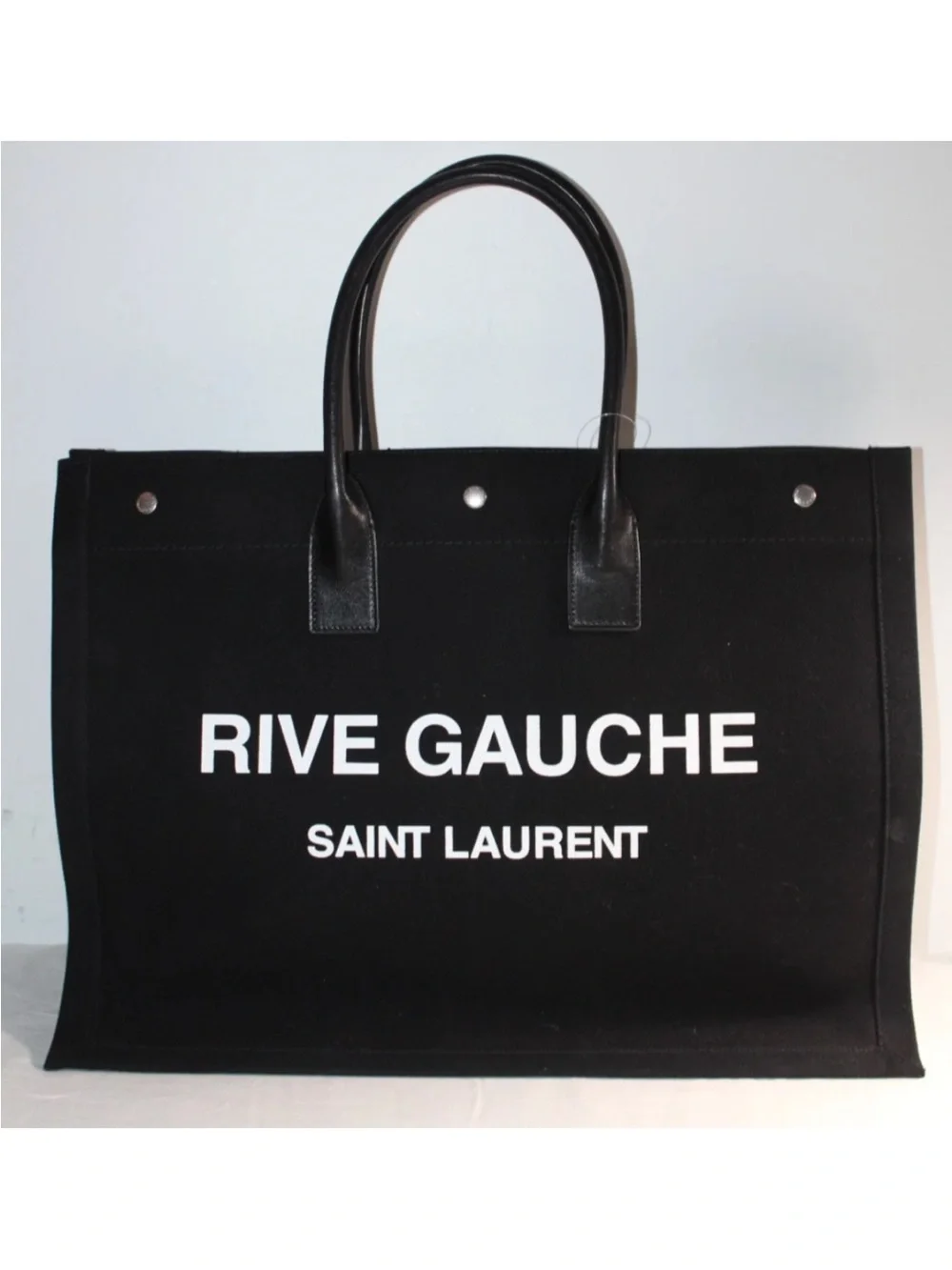 Saint Laurent Black Canvas Rive Gauche Tote with White Logo